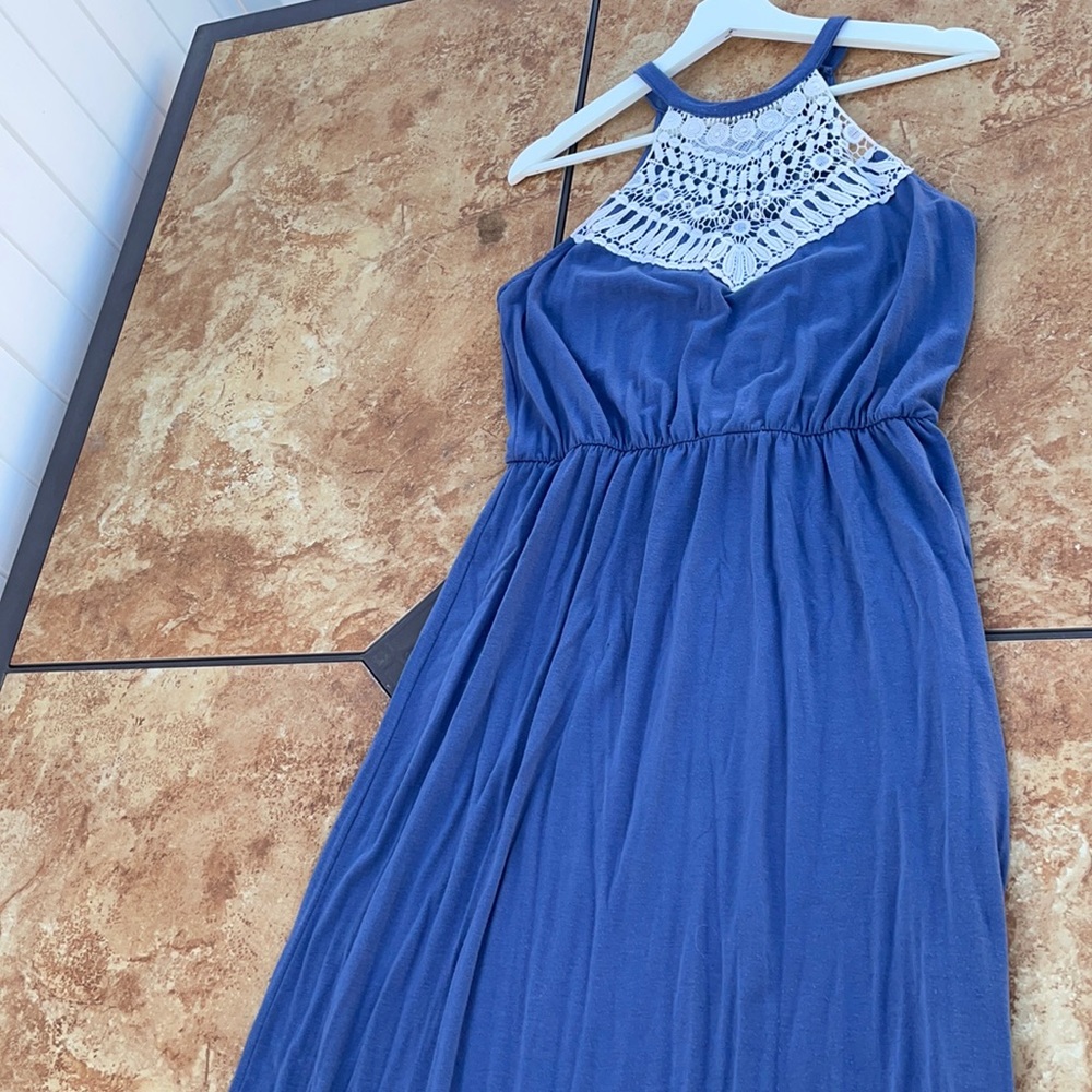 Blue /Lance neck maxi dress.